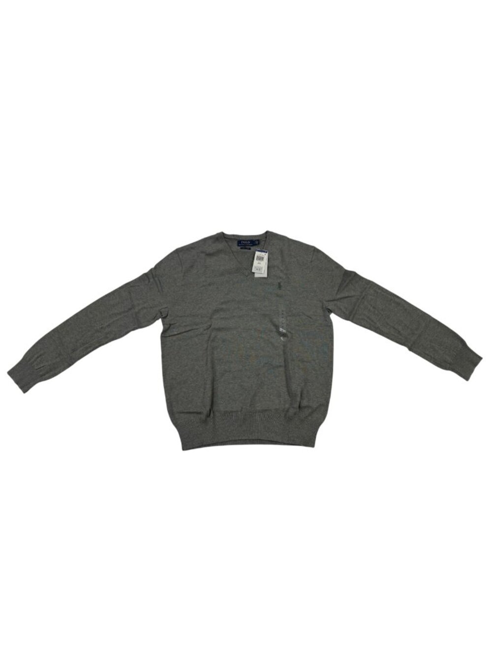 👕 Polo Ralph Lauren Pima Cotton V-Neck Long Sleeve Grey Size Medium NWT